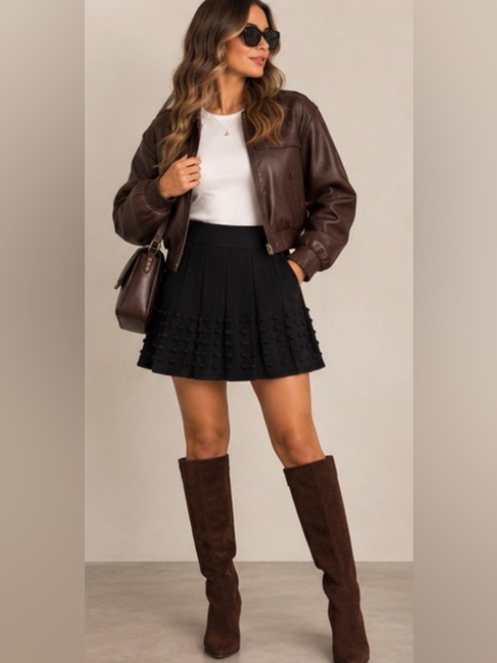 Noa Noa Black Knit Pleated Skirt Small | A-Line Textured Mini Skirt Casual Chic